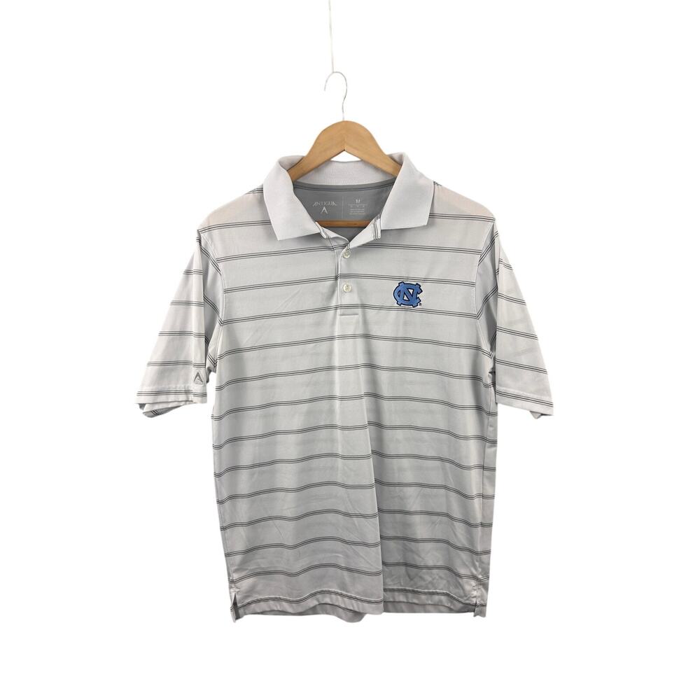UNC Tar Heels Polo‎ Mens M Gray Stripe Performance Golf Shirt North Carolina